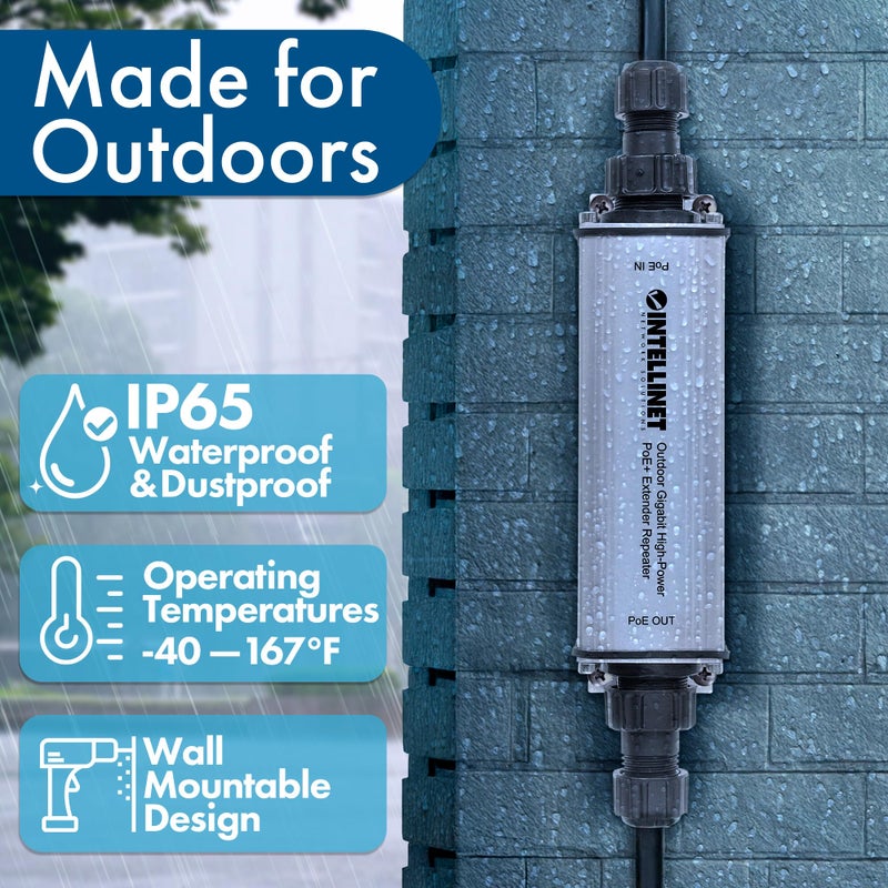 Intellinet Outdoor Gigabit PoE+ Extender Repeater â€“ POE IP65 Rating â€“ 25W Power Budget via Cat5e Cat6 RJ45 Ethernet Network Cables, Daisy-Chain â€“ 3 Yr Mfg Warranty â€“ 561211 - Image 4
